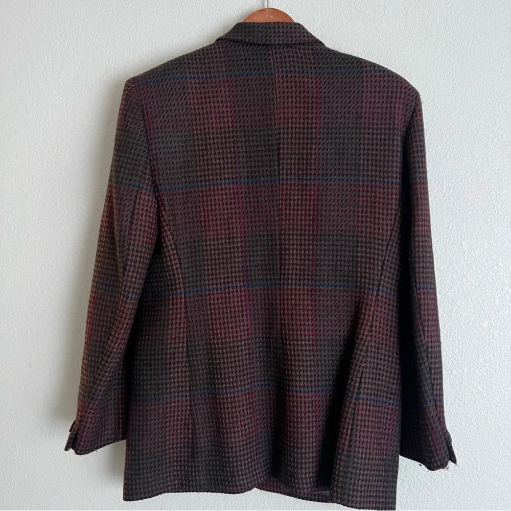 Vintage Christian Dior Women’s Wool Plaid Blazer Size 8 Dark Red